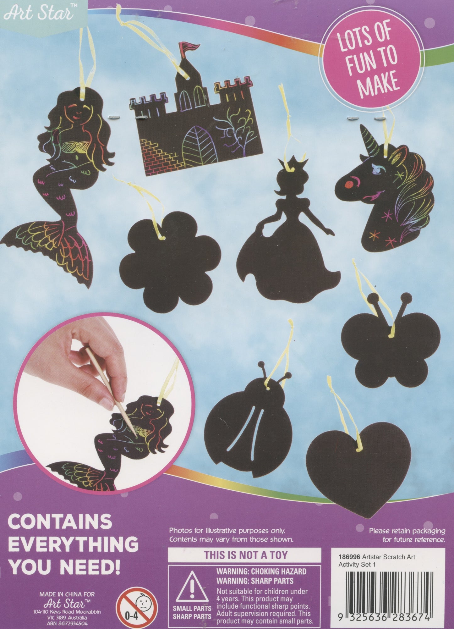 MYO Scratch Art - Makes 8 Hanging Shapes - Set 1 - Girl Theme