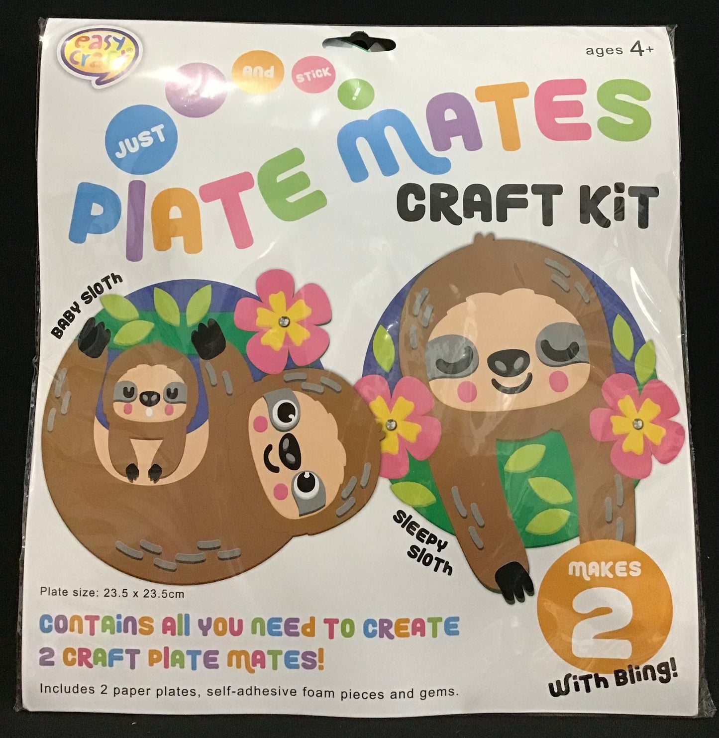Plate Mates Craft Kit - Just Peel and Stick - Sloth Theme - Makes 2