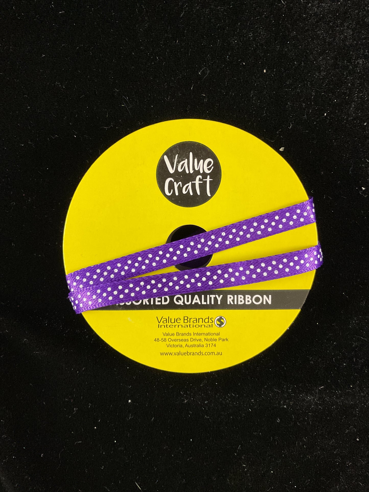 Purple Satin Ribbon with white spots - 6mm x 3m