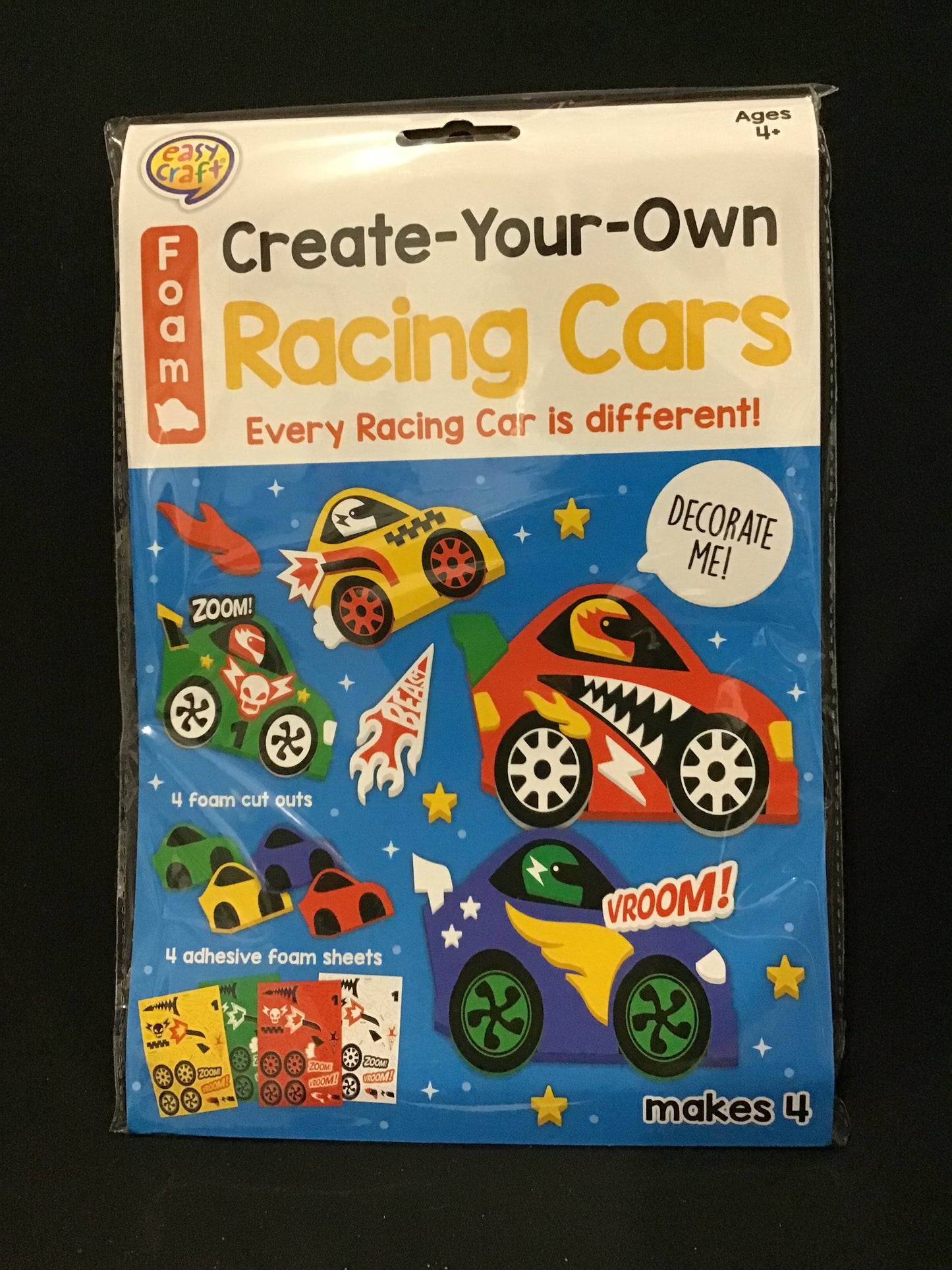 Create Your Own Foam Racing Cars - Peel and Stick - Makes 4