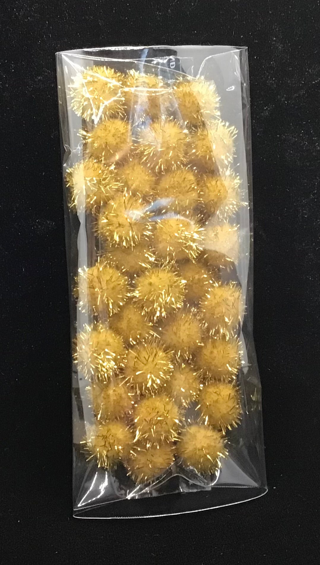 Tinsel Glitter Pom Poms - Gold - Pack of 30 - Size 10mm
