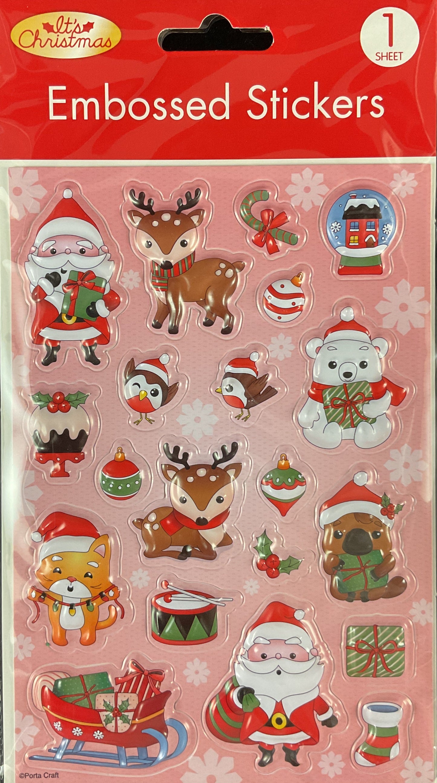 Christmas Embossed Stickers - Self Adhesive- Design #1 - 1 sheet - 20pk