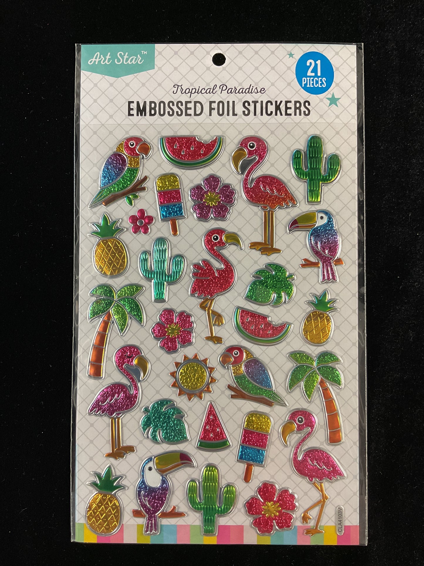 Tropical Paradise Theme - Embossed Foil Stickers - 21 pc