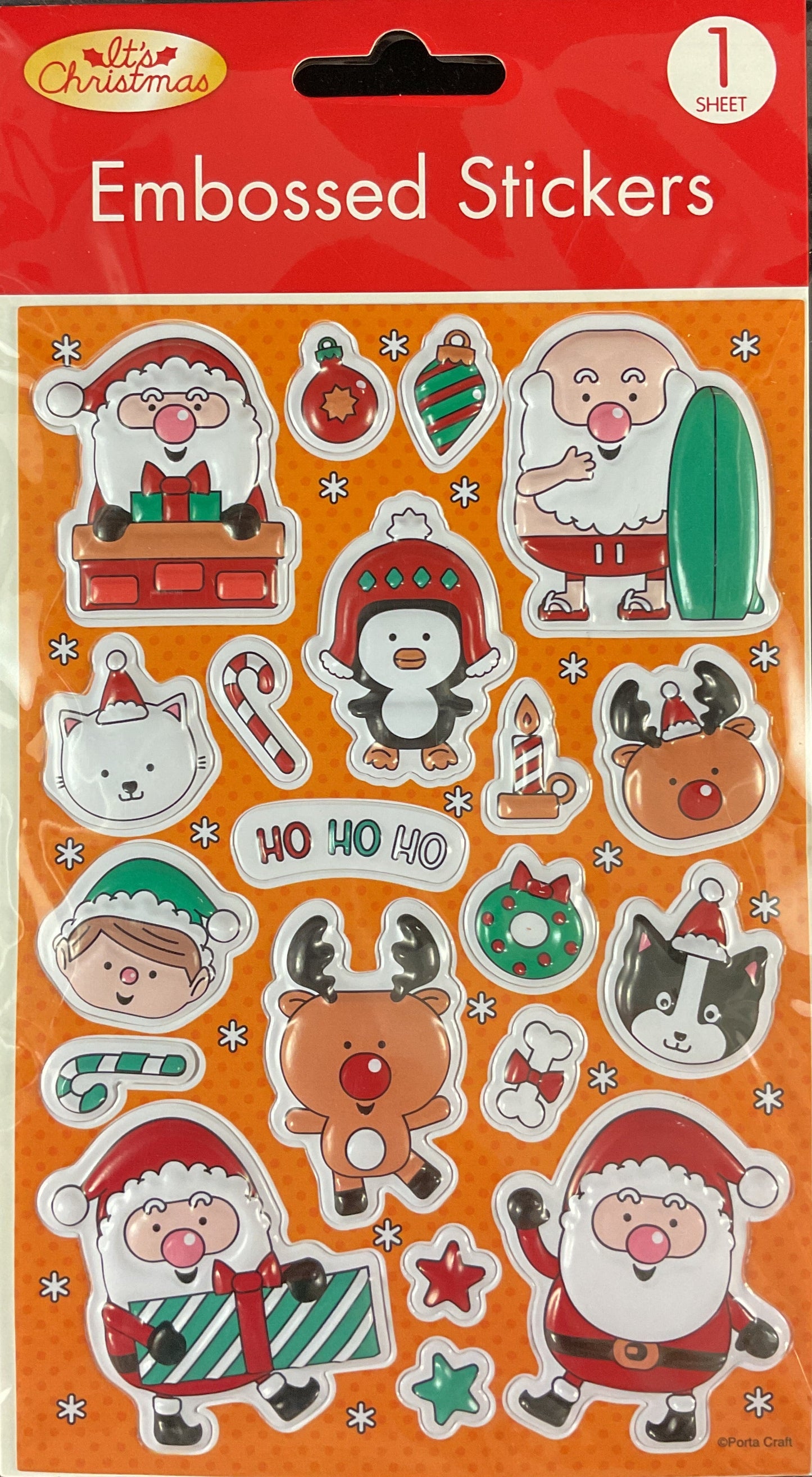 Christmas Embossed Stickers - Self Adhesive - Design #3- 1 sheet - 20pk