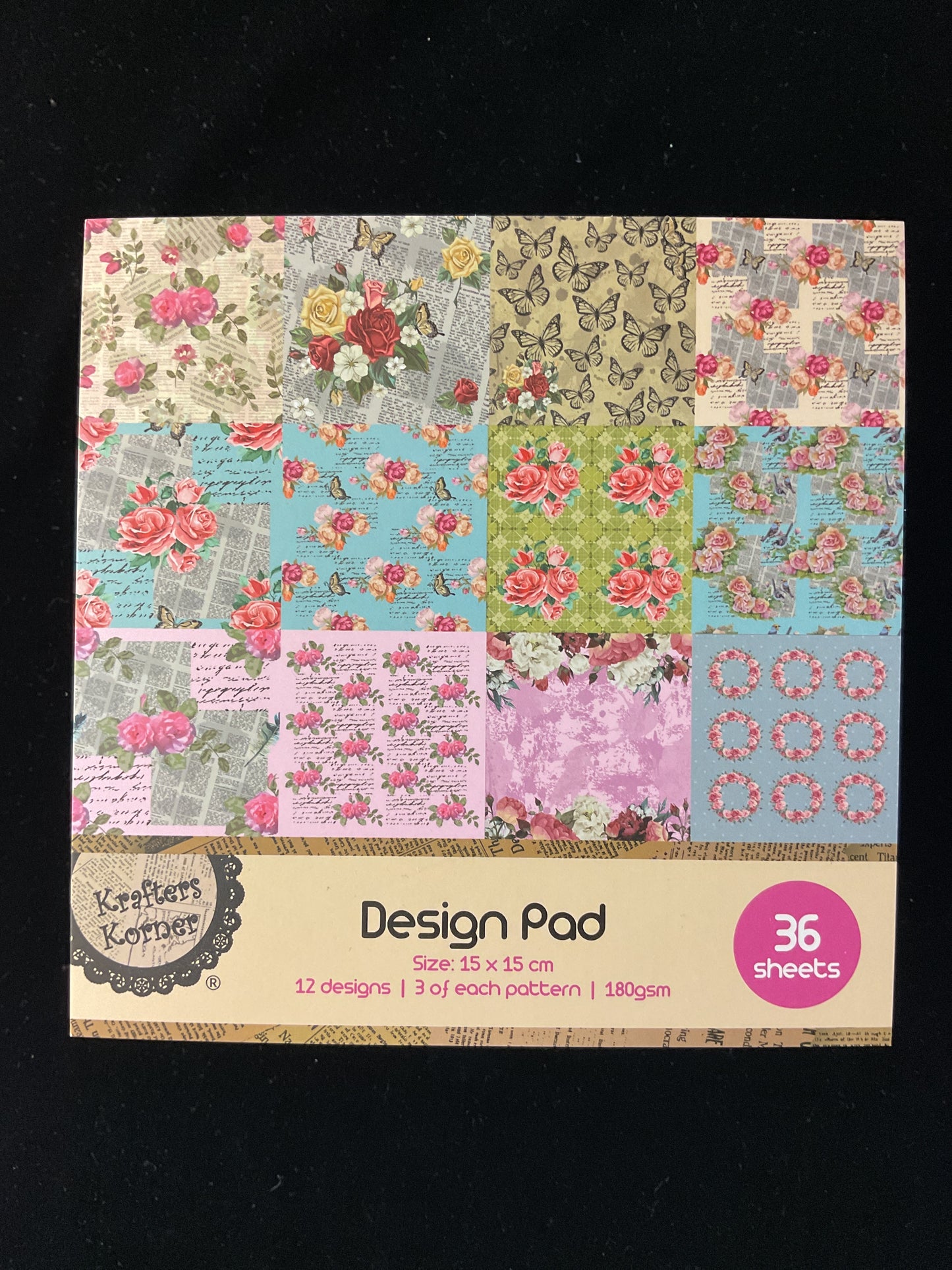Scrapbooking Design Paper Pad Flowers & Butterflies - 36 sheets - 15x15cm