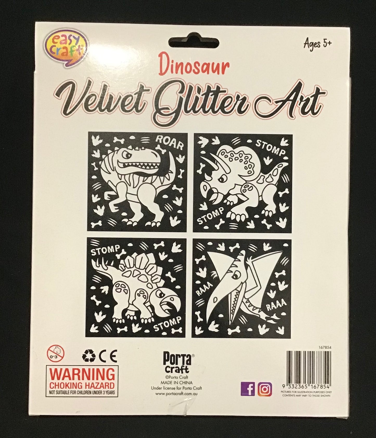 Velvet Glitter Art - Dinosaur - 4 pack