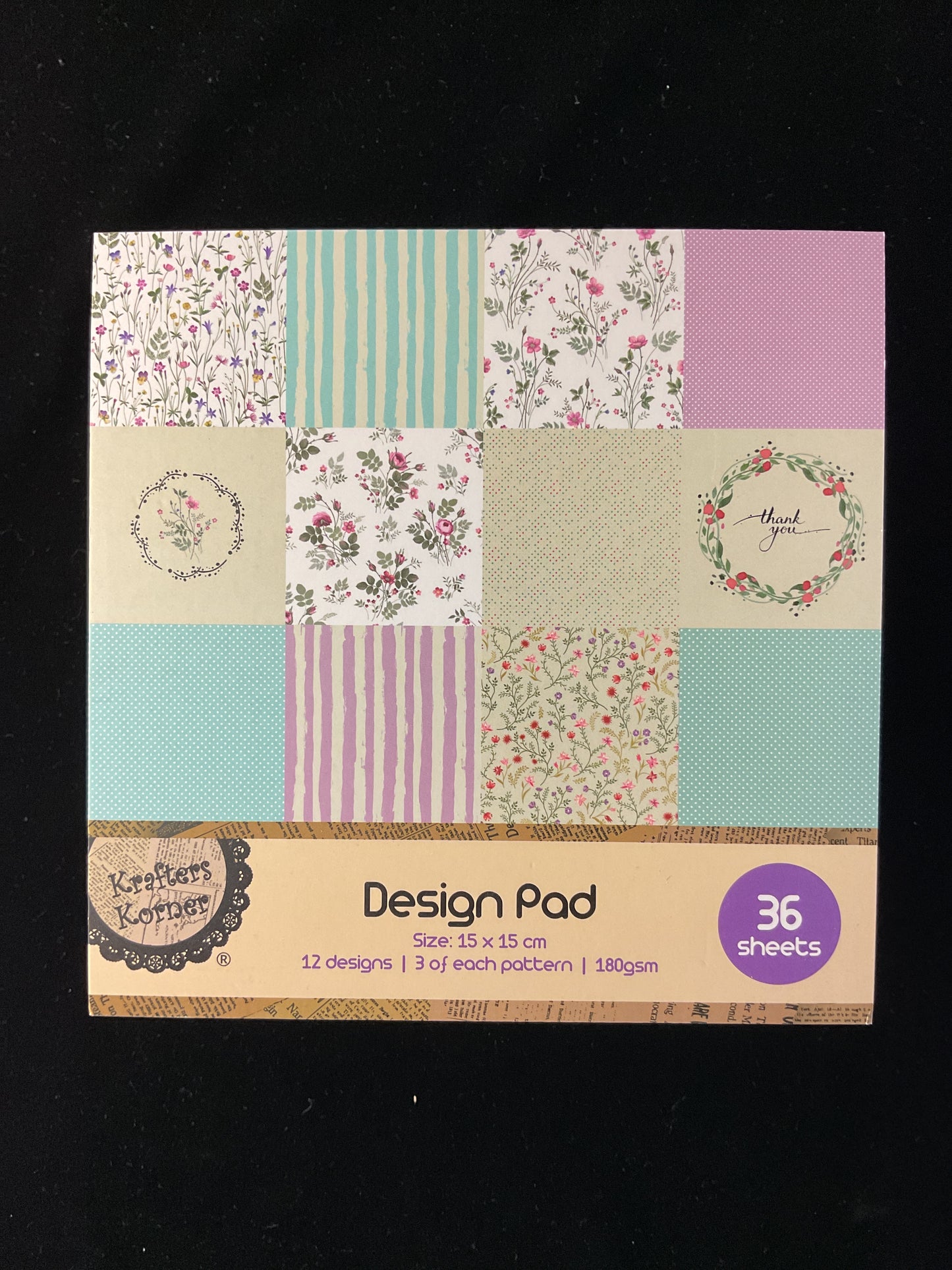 Scrapbooking Design Paper Pad Flowers & Patterns - 36 sheets - 15x15cm