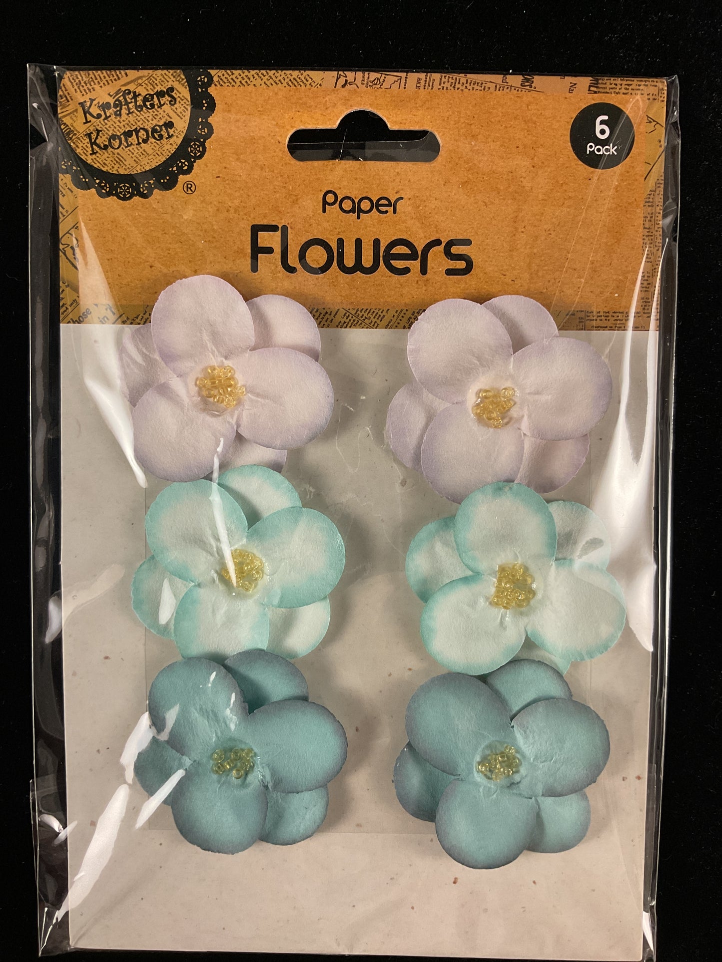 Paper Flower - 4.5cm - Pink/Mauve & Blue Tones - 6 pk