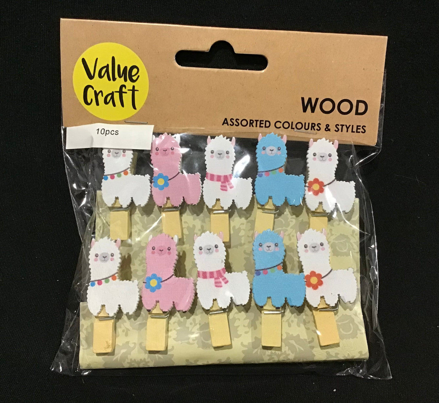 Wooden Pegs with White/Pink/Blue Llamas - 10 pack