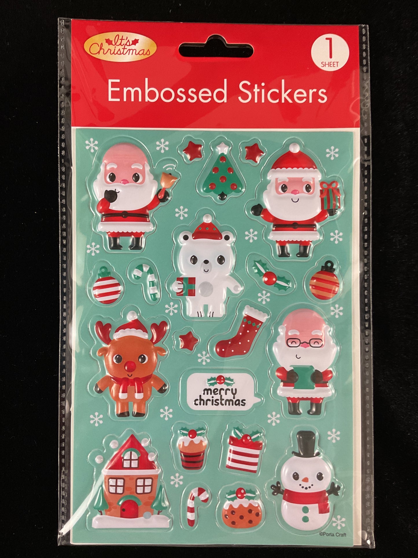 Christmas Embossed Stickers - Self Adhesive - Design #4 - 1 sheet - 21pk