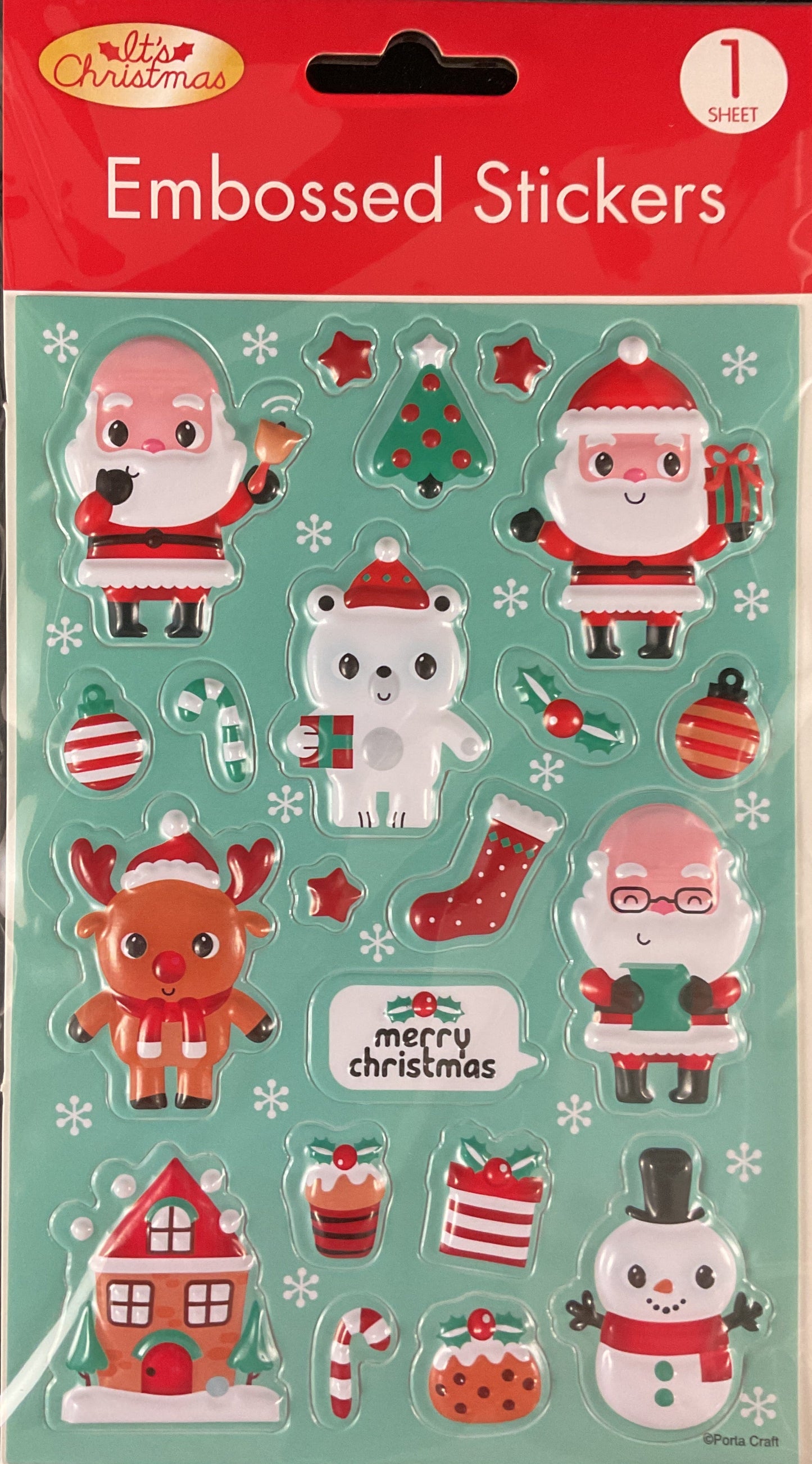 Christmas Embossed Stickers - Self Adhesive - Design #4 - 1 sheet - 21pk