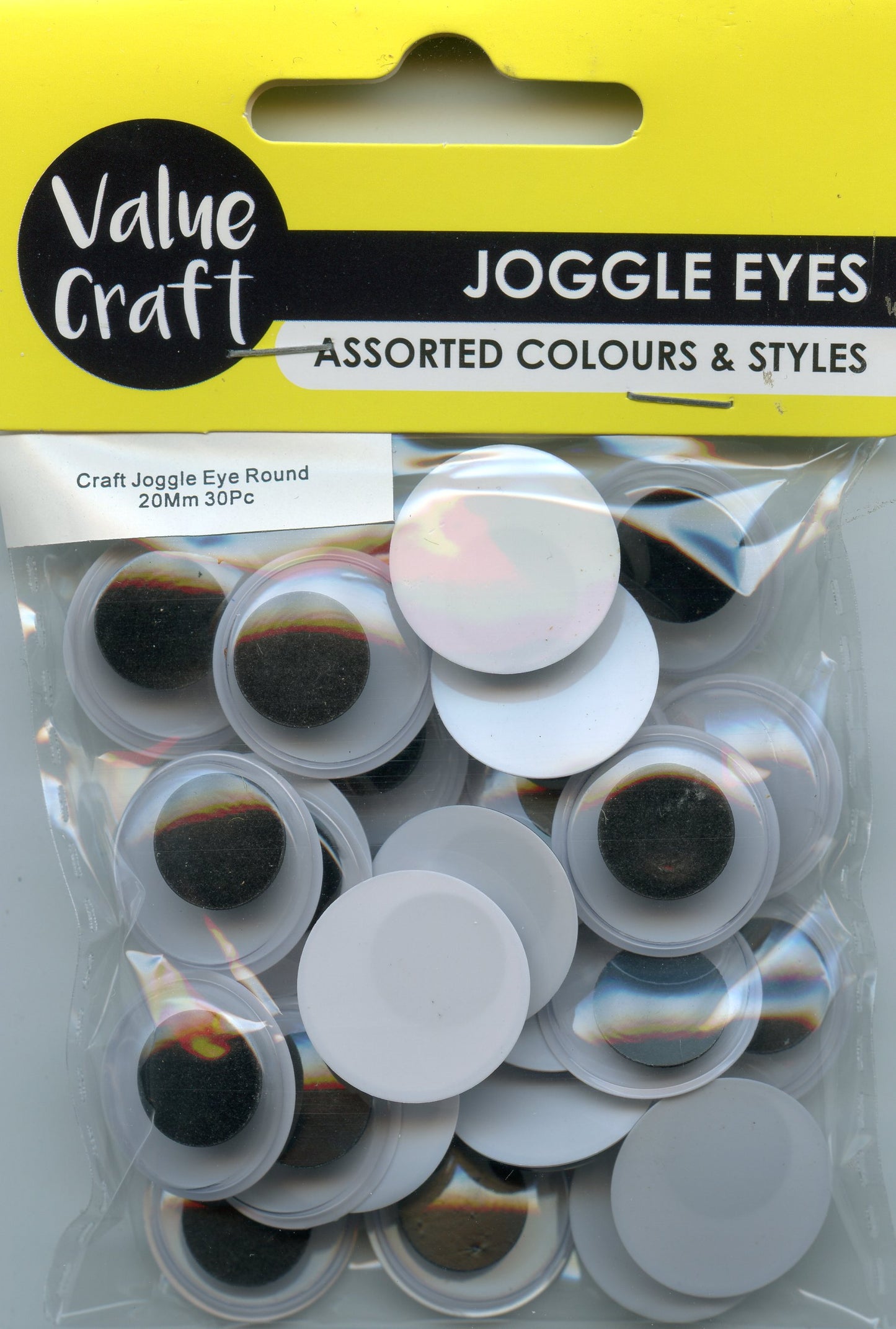 Joggle Eyes (Googly) - 20mm - Black and White - 30 pcs