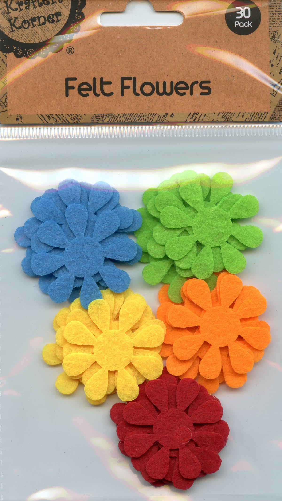 Felt Flowers -Daisy #2 - 36mm -Asst Bright Colour Mix - 30 pk