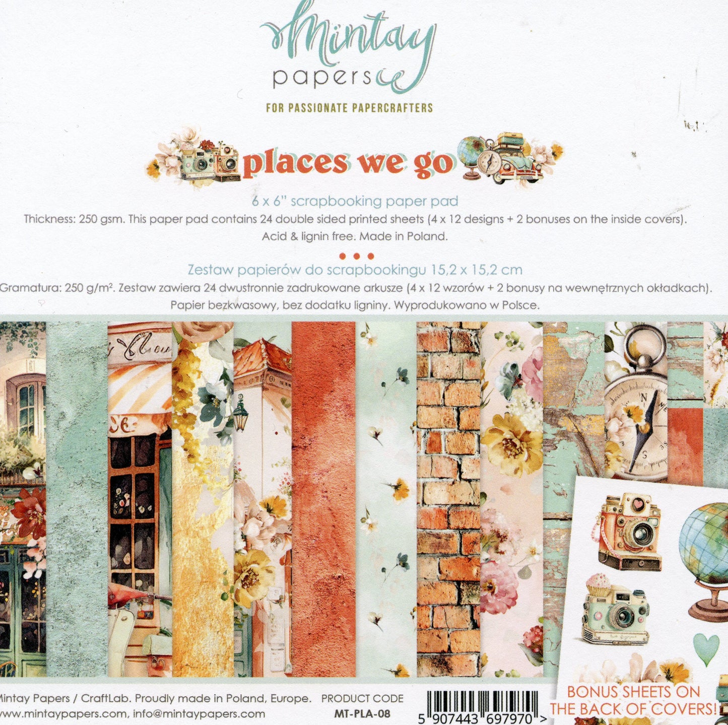 Places We Go Paper Pad - 24x Doubled sided sheets - 15.2x15.2cm