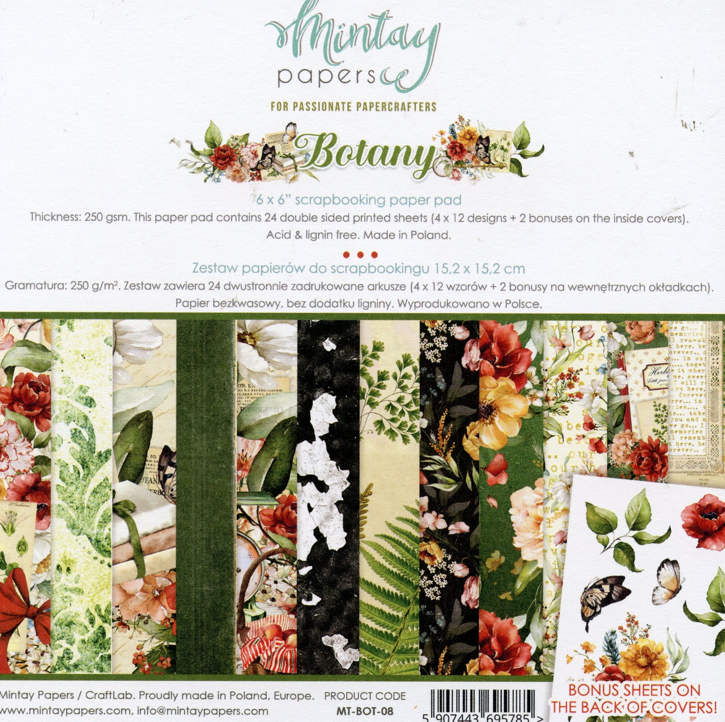 Botany Paper Pad - 24x Doubled sided sheets - 15.2x15.2cm