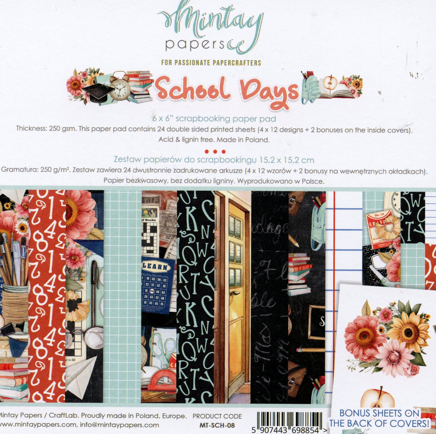 School Days Paper Pad - 24x Doubled sided sheets - 15.2x15.2cm