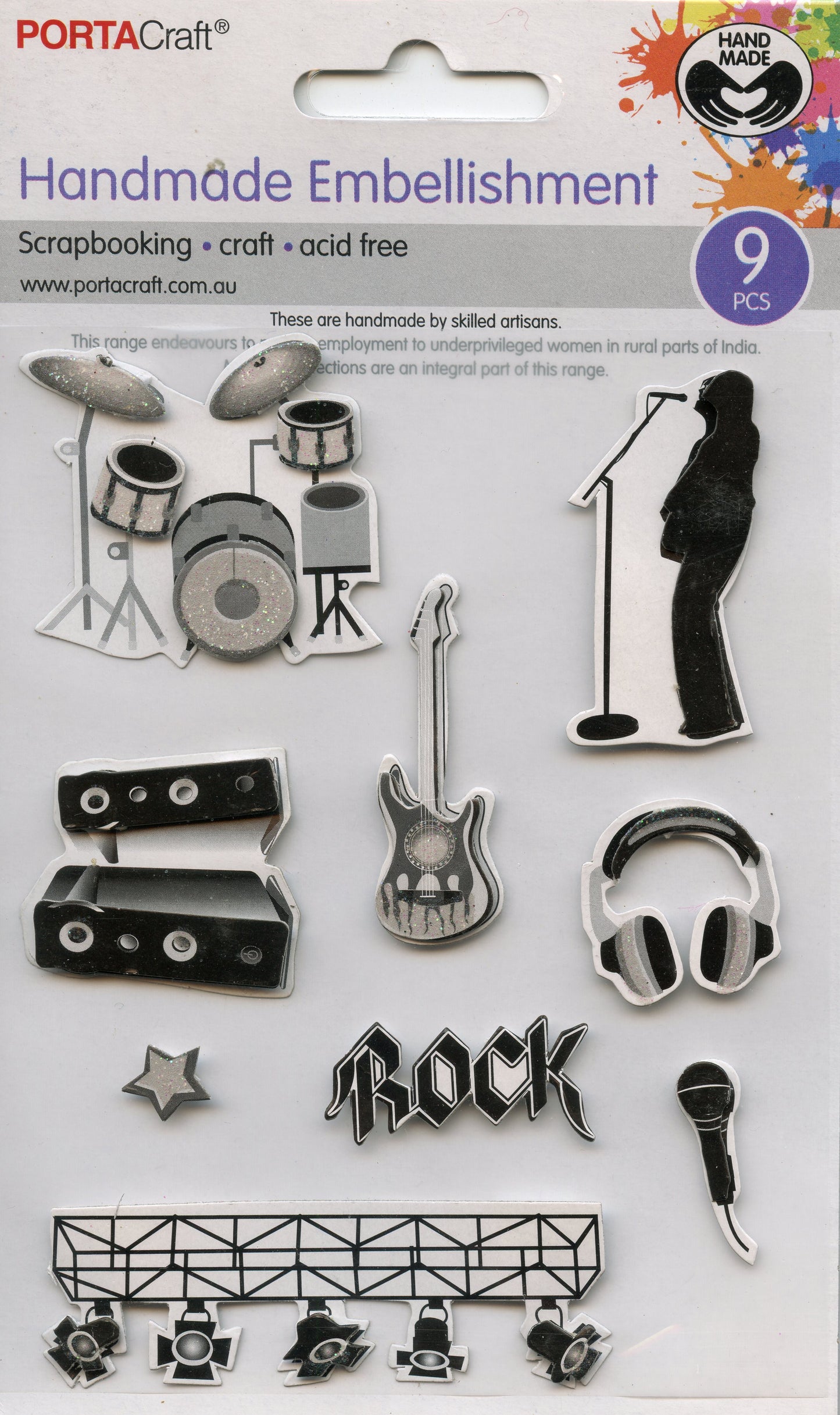 Handmade Embellishment - Music/Band theme - 9 pk