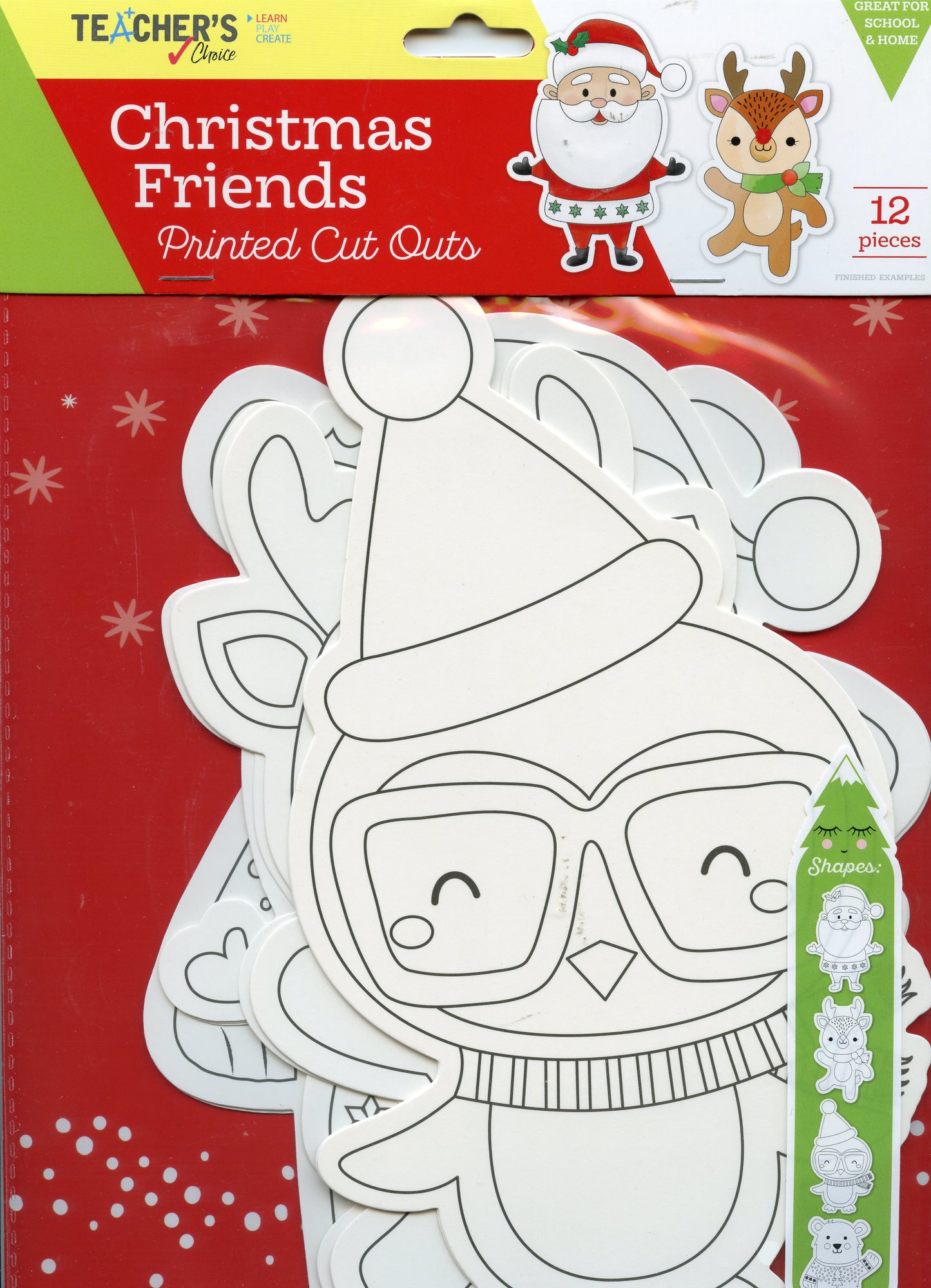Christmas Friends Printed Cutouts - 12 Pieces - 4 Designs