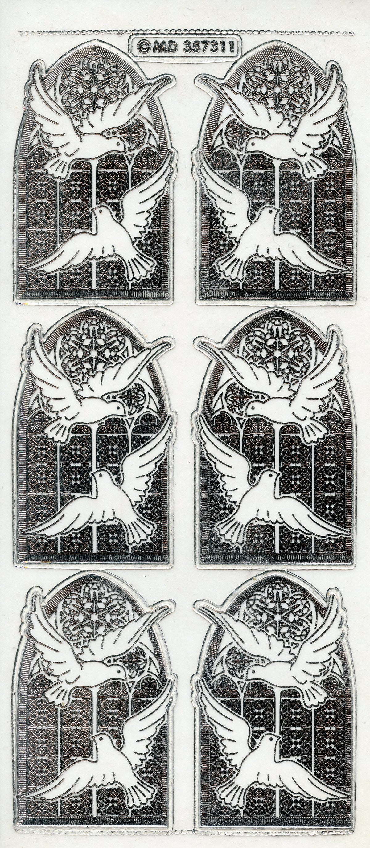 Doves Stained Glass Window Stickers - Transparent/ Silver - 6pcs