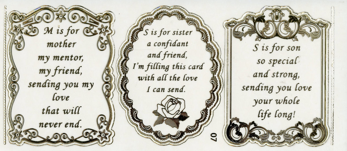 Special Mother/ Sister/ Son Greeting Panel Stickers - Transparent/ Gold - 3pcs