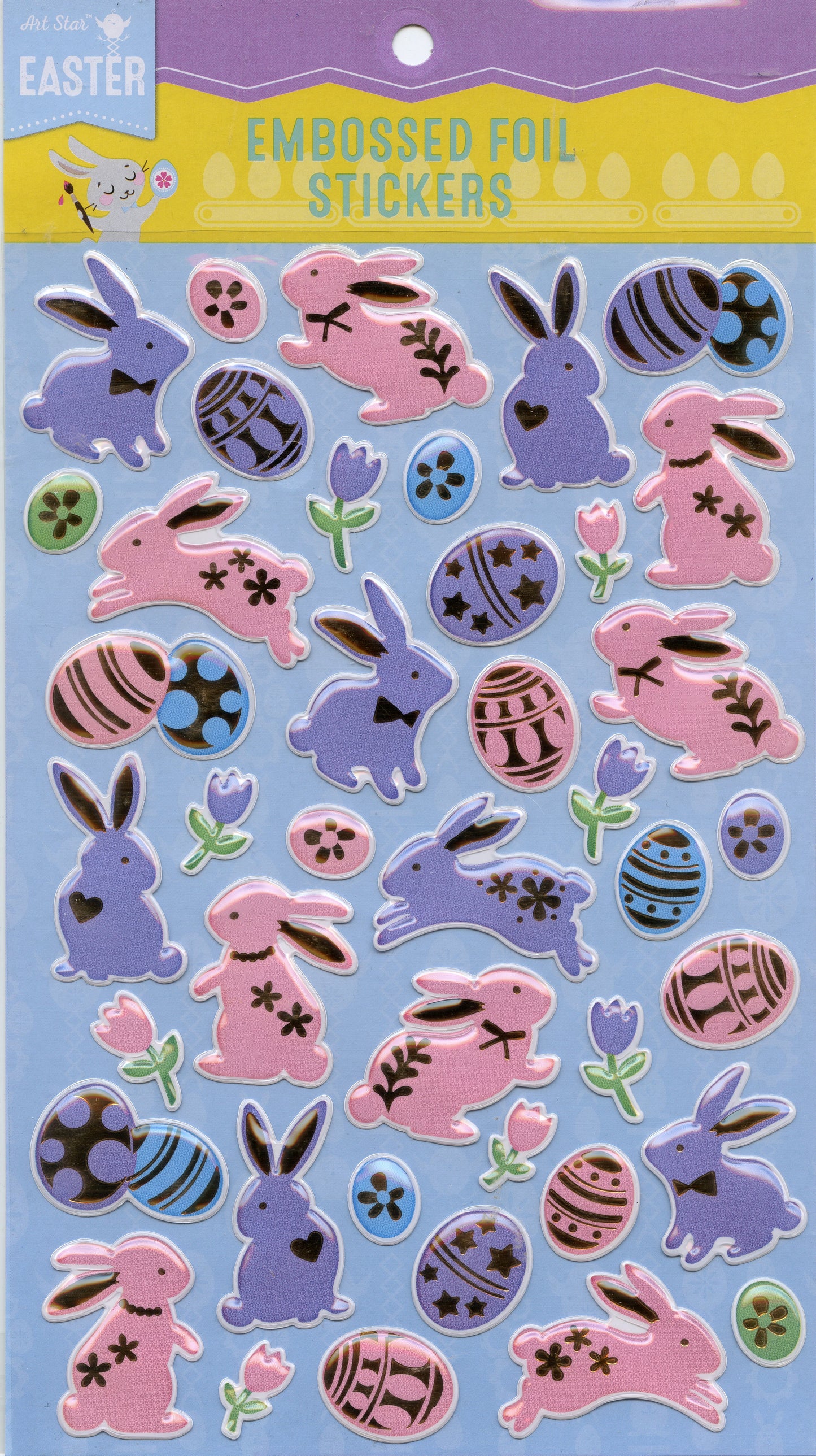 Art Star Easter Embossed Foil Stickers - Easter Eggs/Bunnies/Flowers - 40 pc