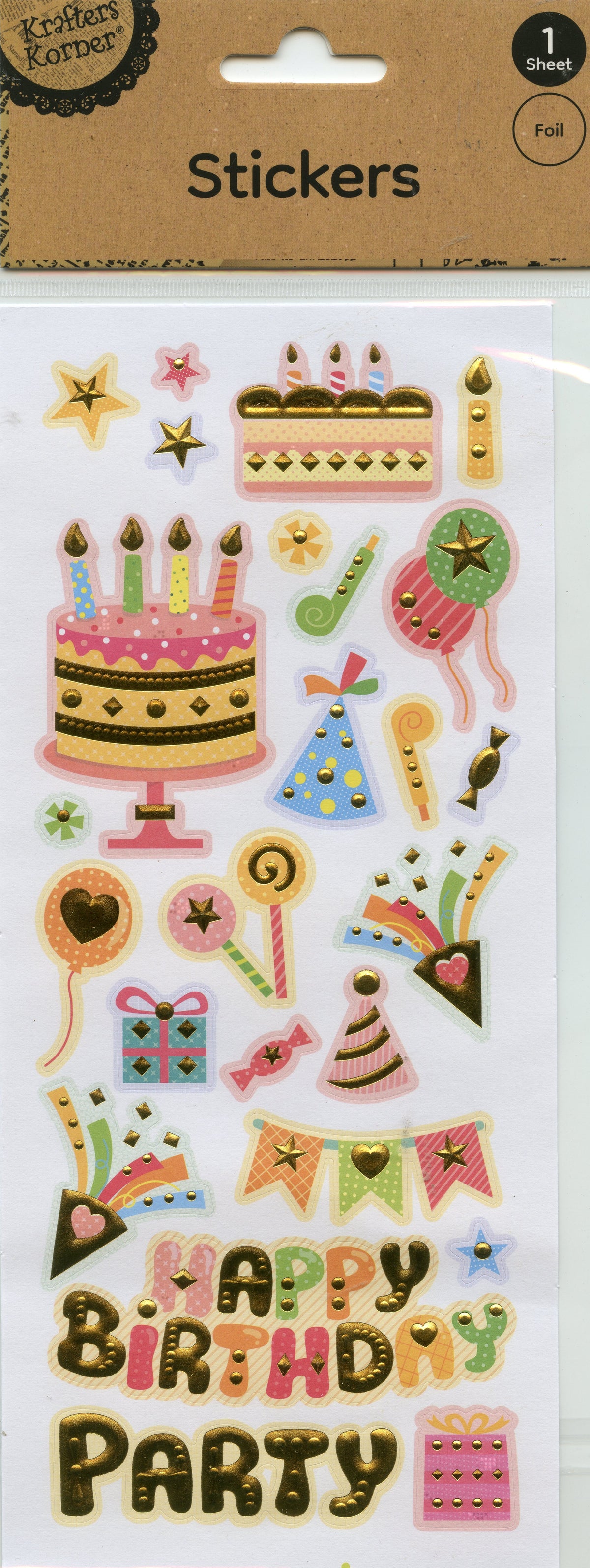 Stickers Foil - Happy Birthday Theme- 1 Sheet