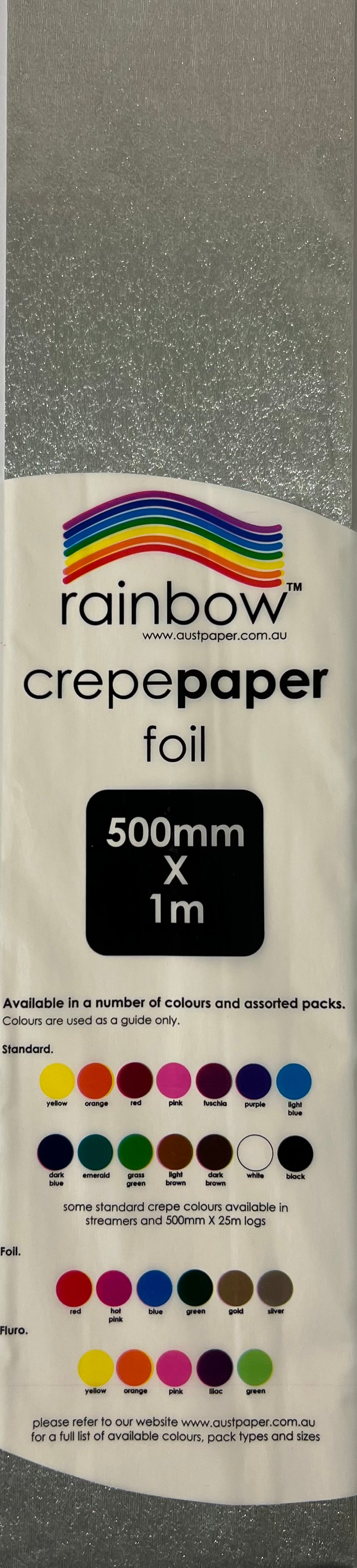 Crepe Paper Foil - Silver - 500mm x 1m - One Sheet