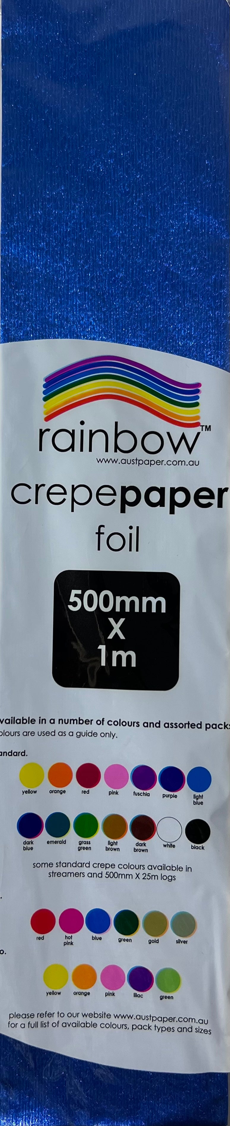 Crepe Paper Foil - Blue - 500mm x 1m - One Sheet