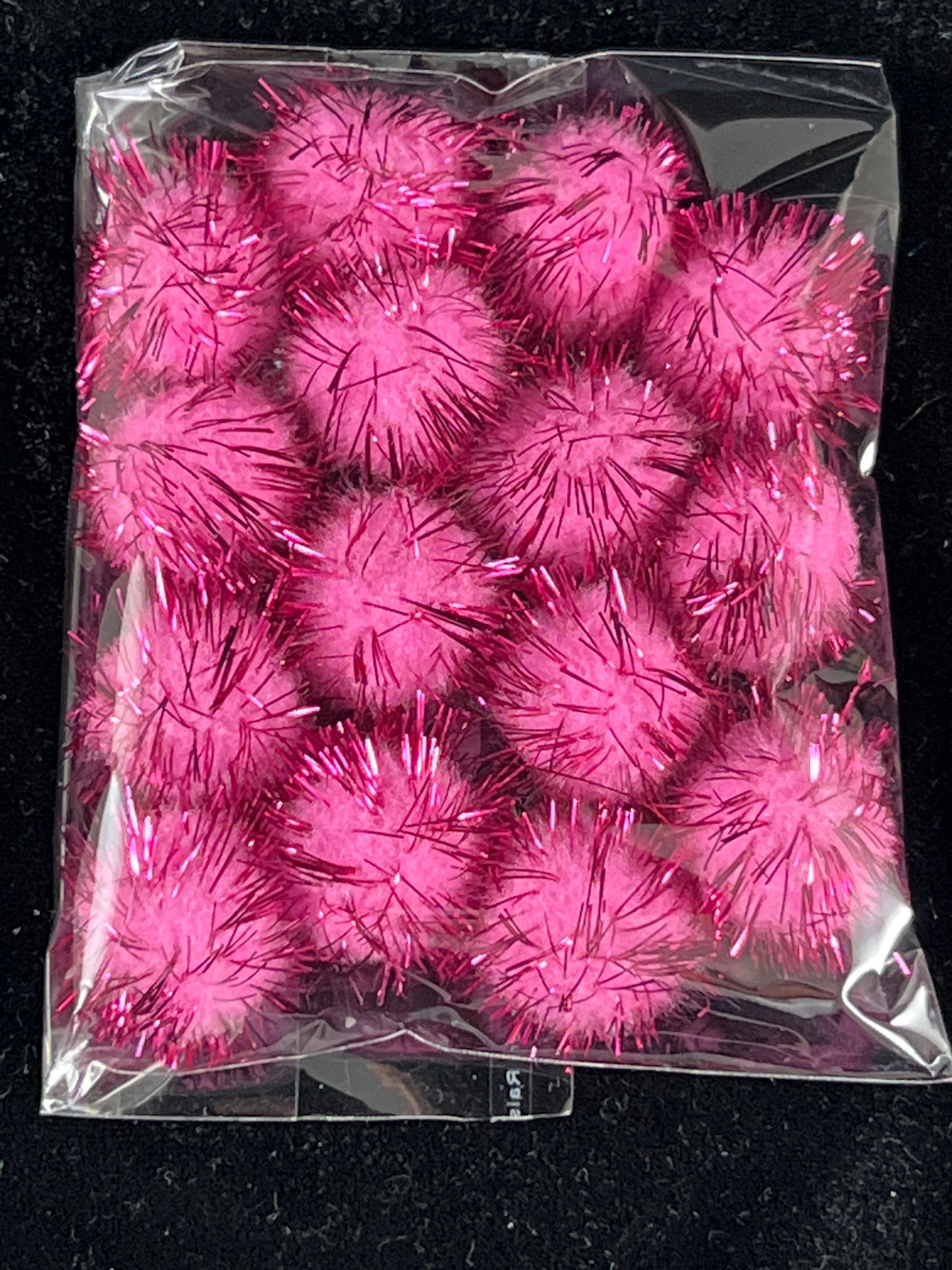 Tinsel Glitter Pom Poms - Pink - Pack of 15 - Size 25mm