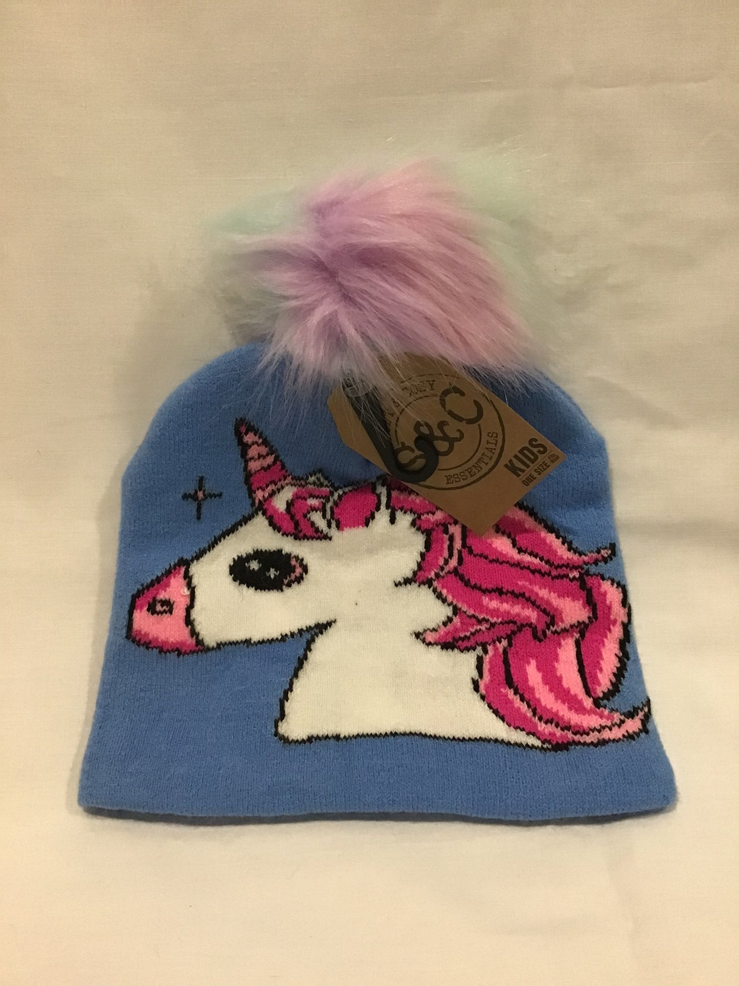 Soft and Cosy - Kids Unicorn Beanie with Pom Pom - Blue