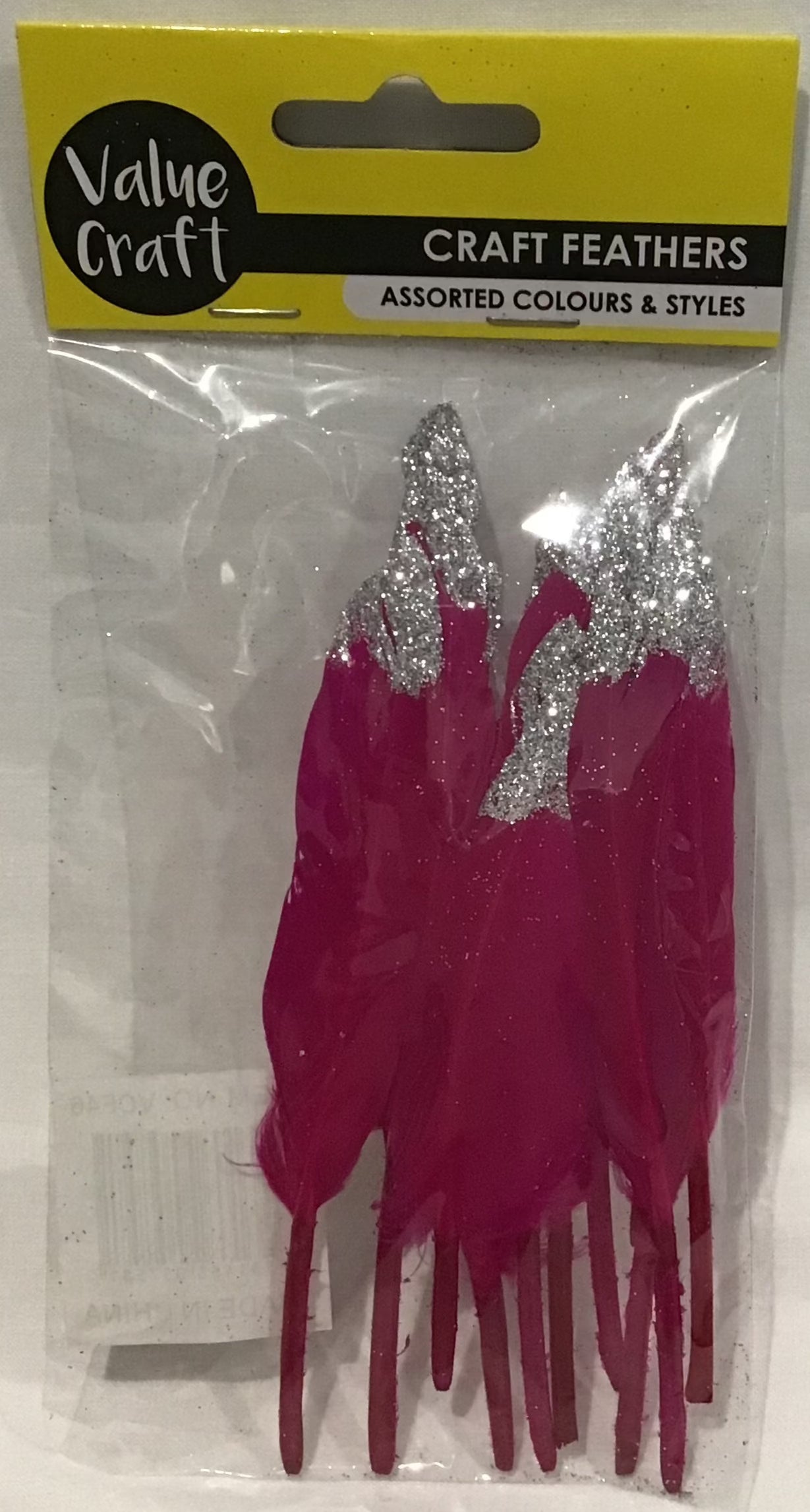 Craft Feathers - Hot Pink Silver tipped - 12 pack