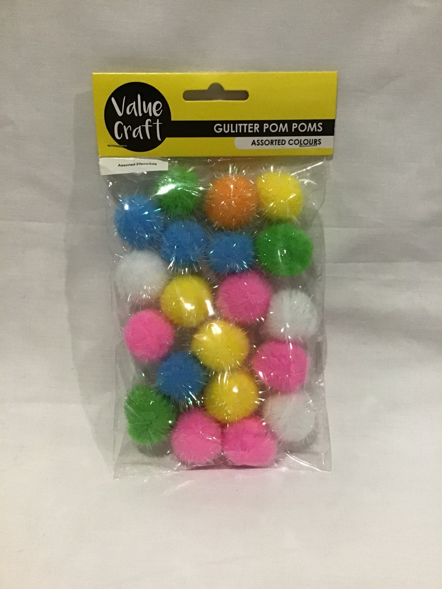 Glitter Pom Pom Balls - Assorted Colours - 20pk - #2 - 25mm