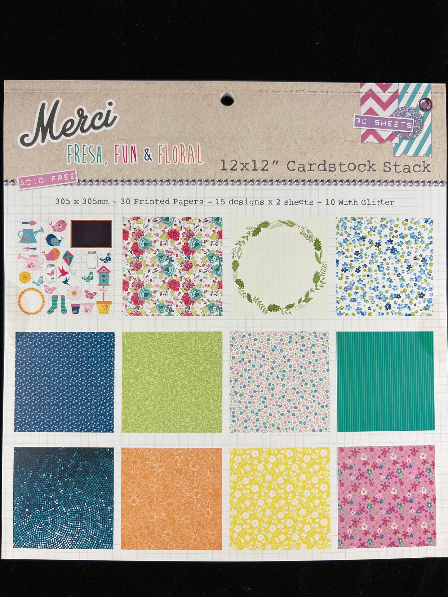 Merci - Fresh, Fun & Floral Scrapbooking Printed Papers 12x12" - 30 sheets