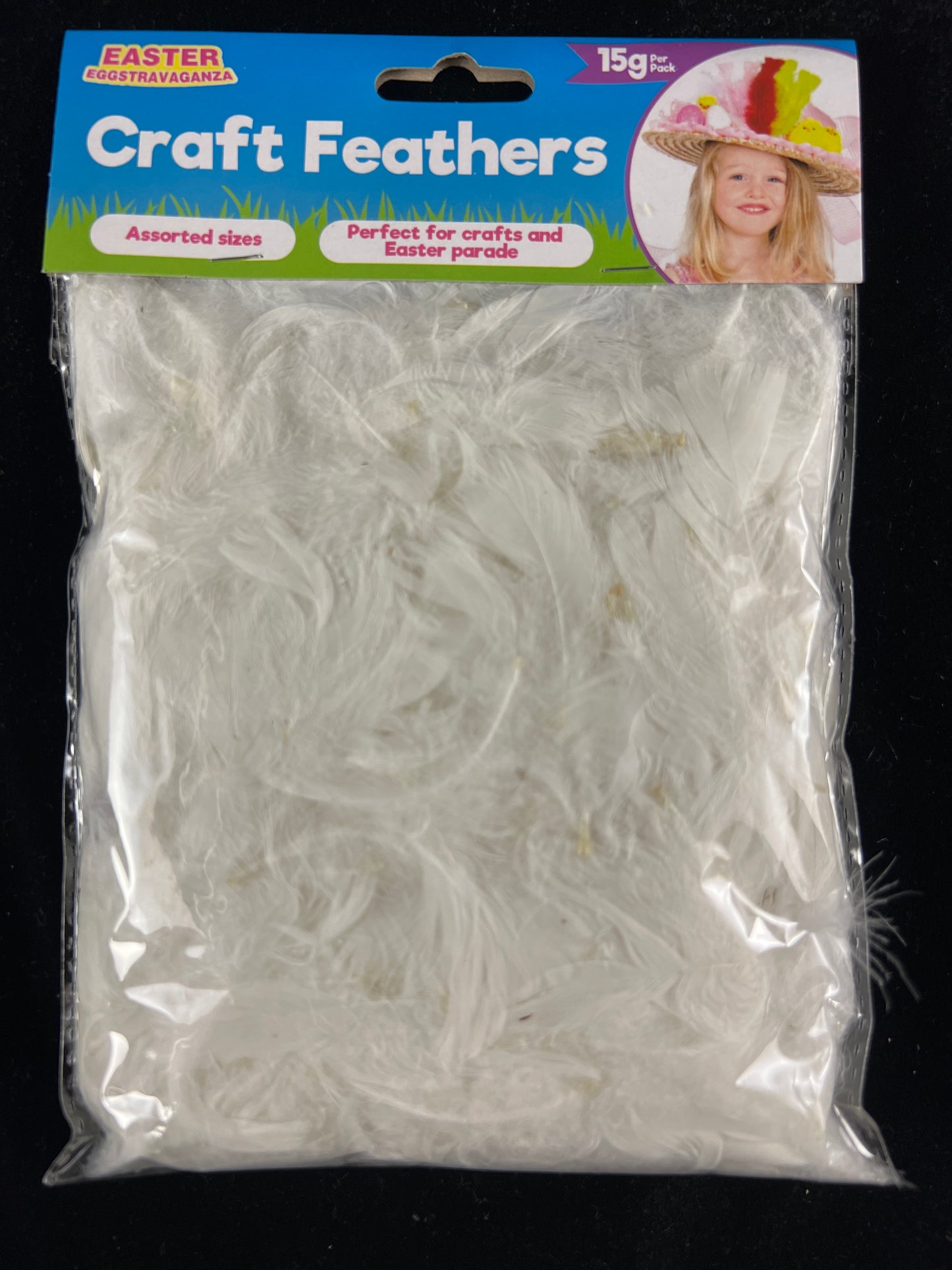 Craft Feathers - White - Assorted sizes - 15g per pack