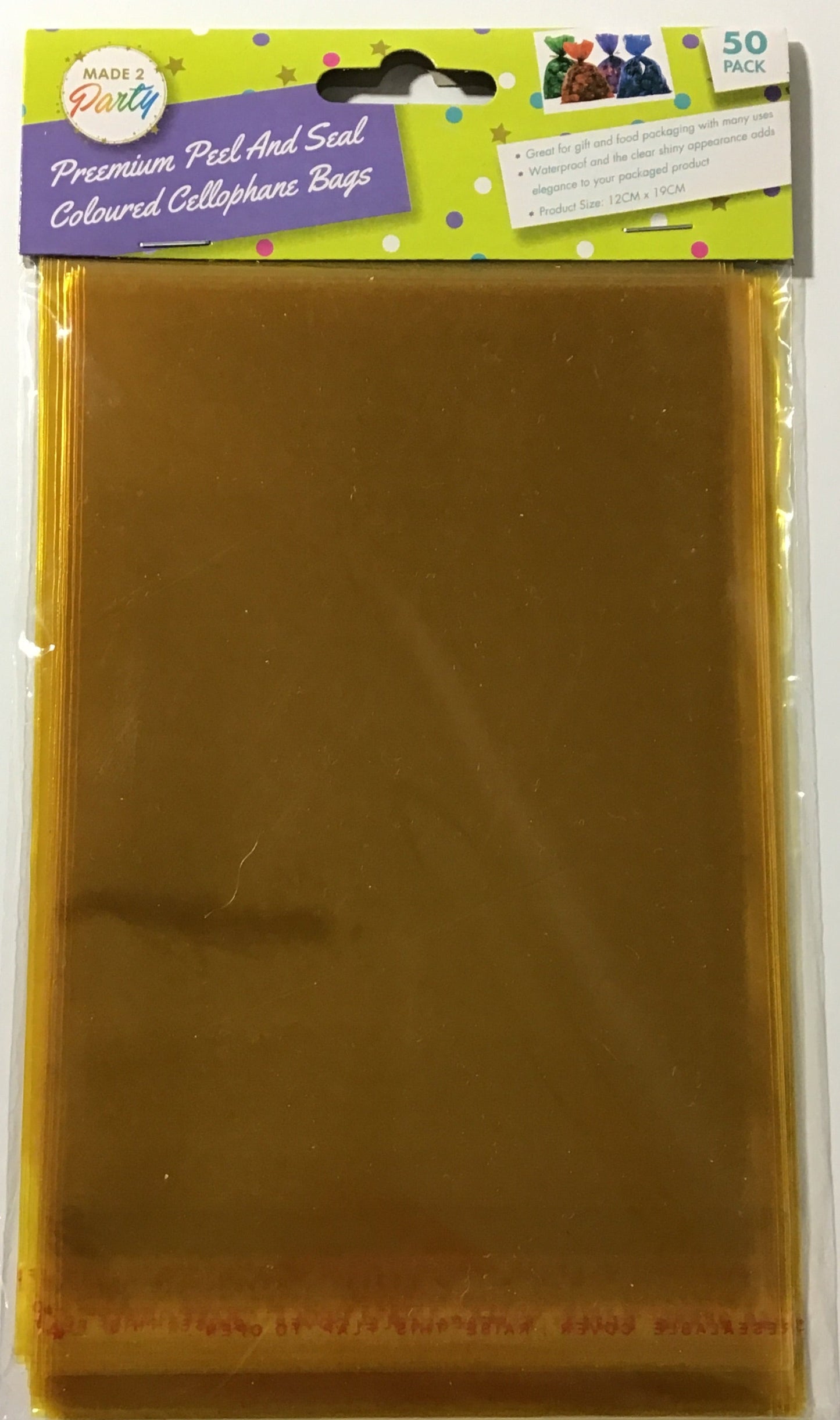 Cellophane Bags - Yellow - Peel and Seal - Pk 50