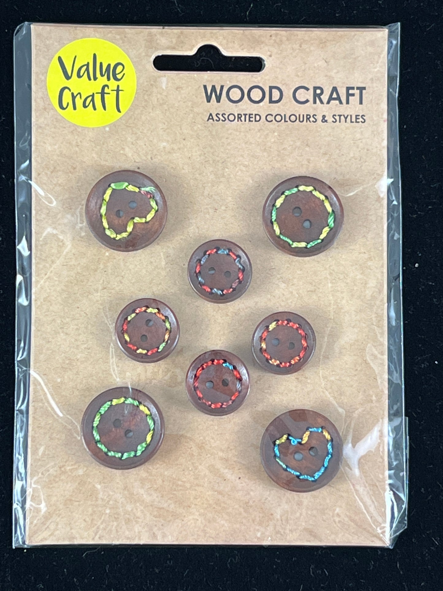 Wooden Buttons with stitching - 2 sizes - 8 pk