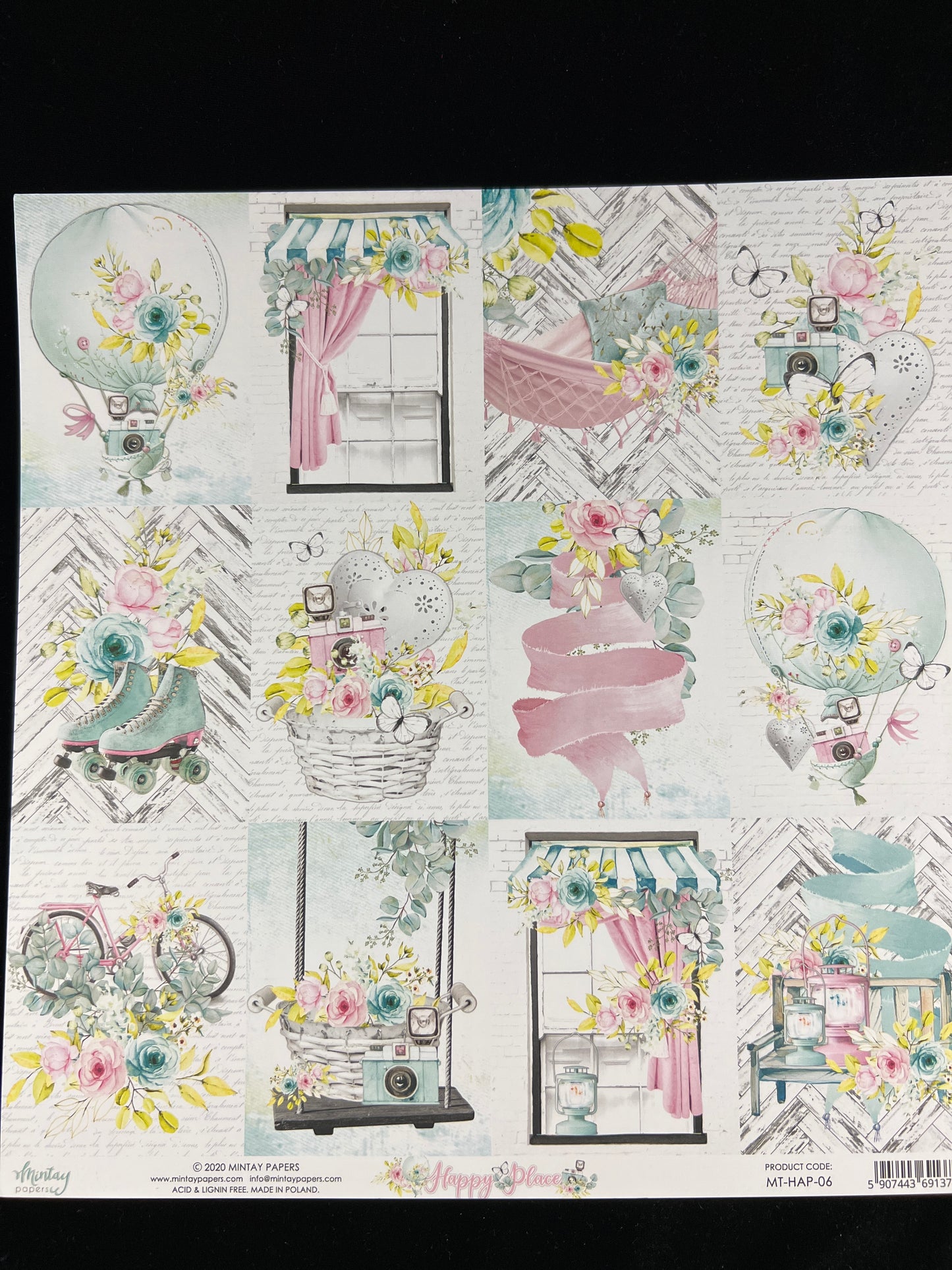 Happy Place - 1x Double sided sheet - 30.5 x 30.5cm