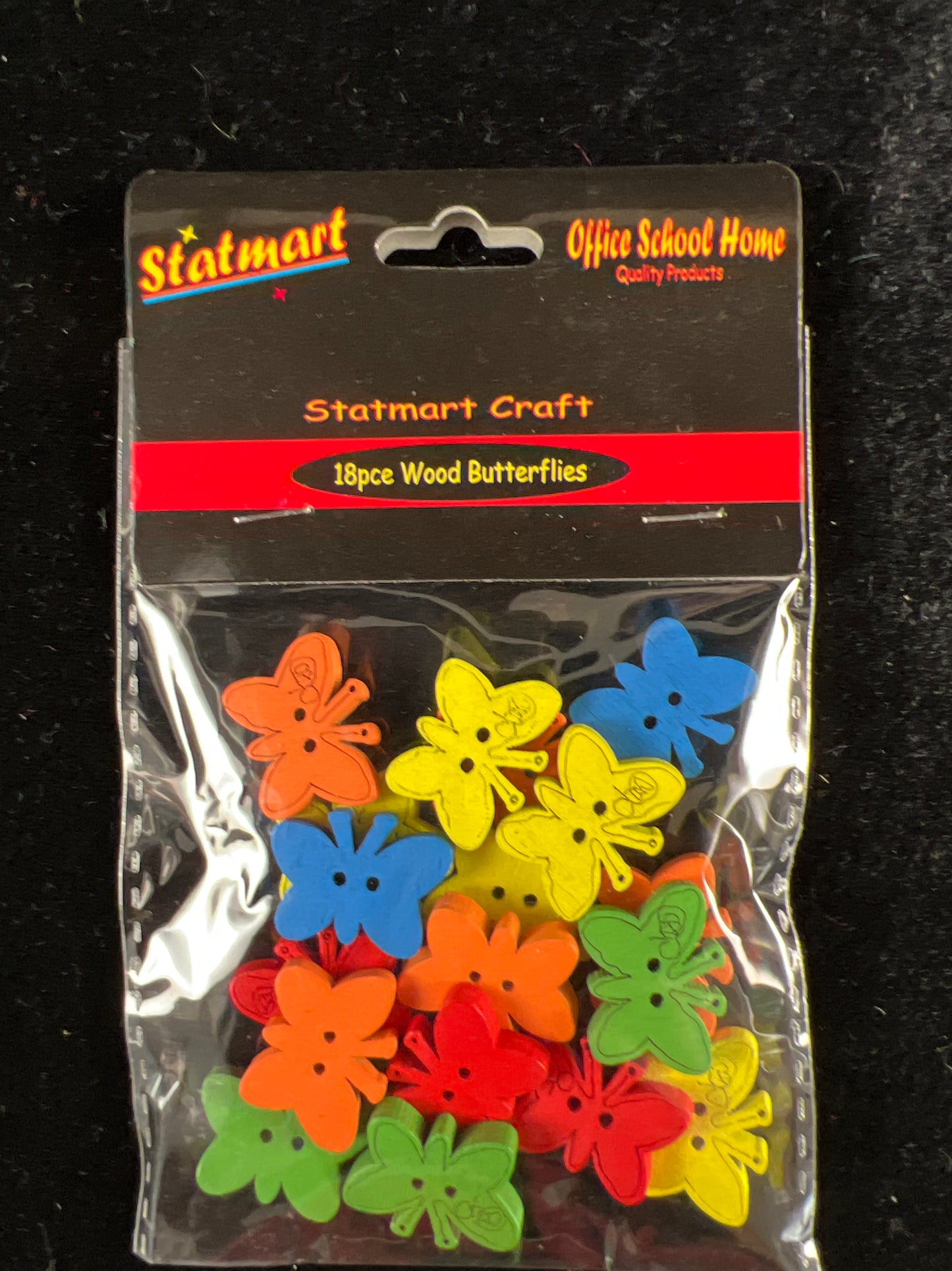 Wooden Butterfly Buttons - Pack of 18 Assorted Colours