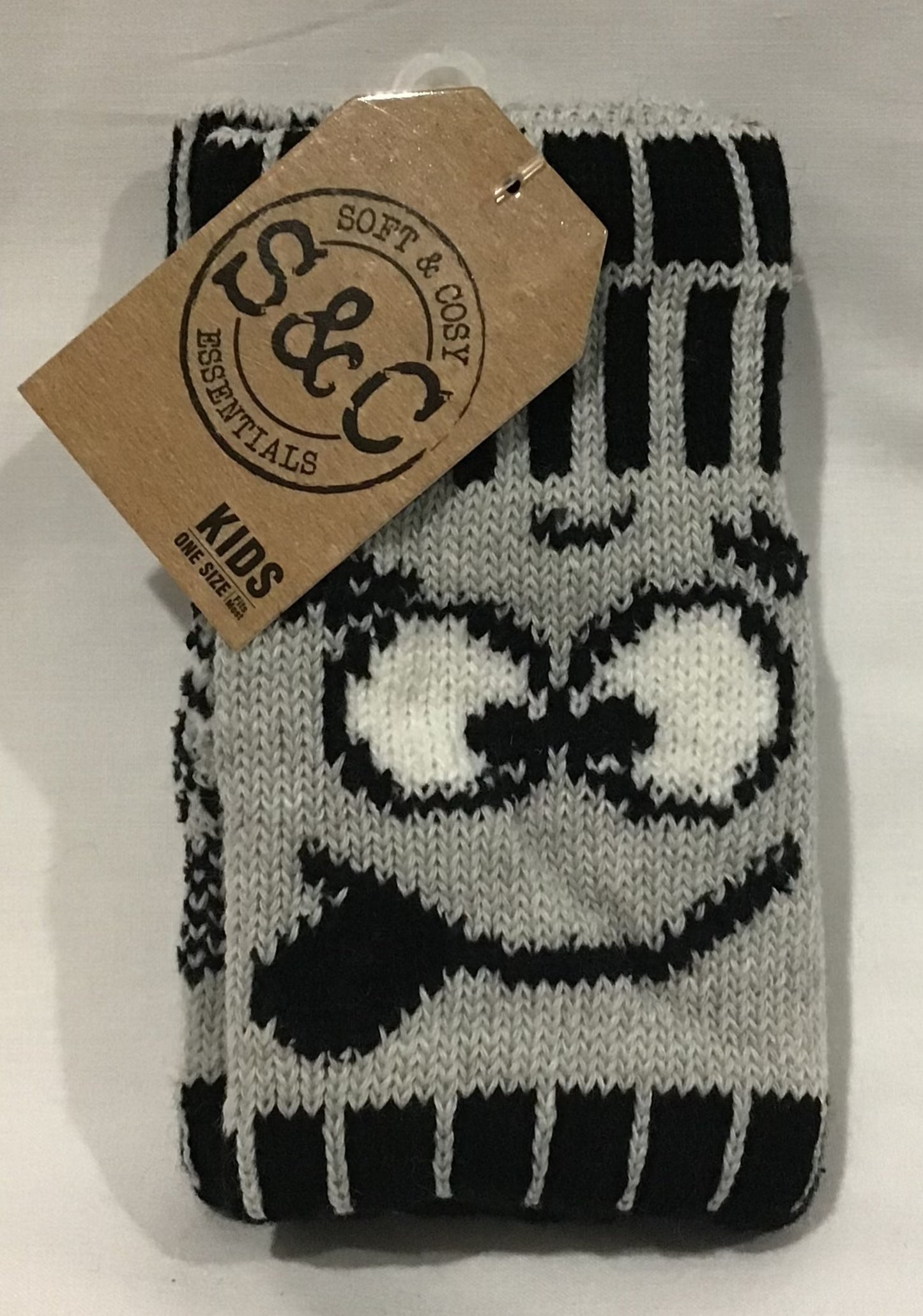 Soft and Cosy - Kids Smiley Face Fingerless Gloves - Grey