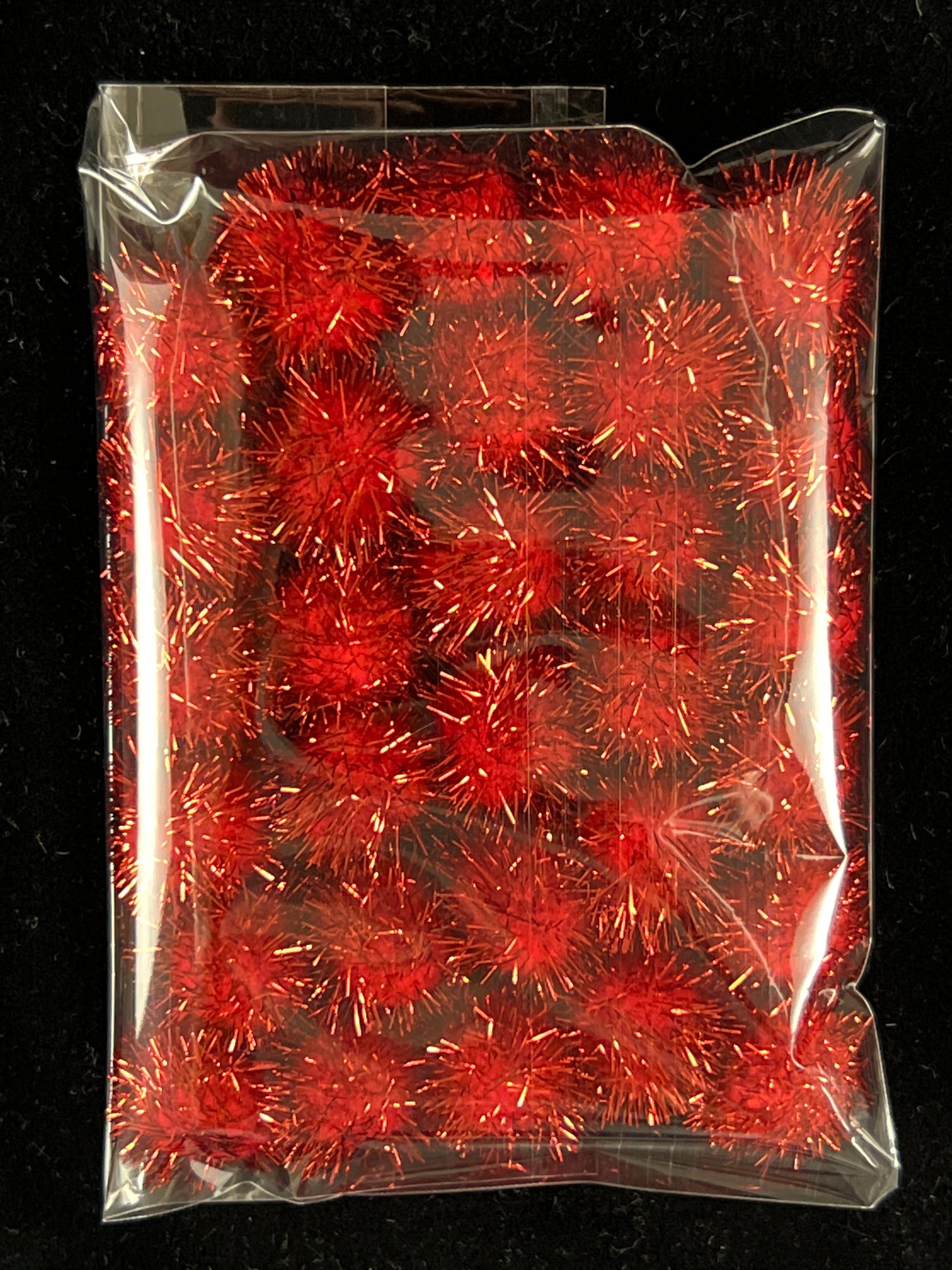Tinsel Glitter Pom Poms - Red - Pack of 30 - Size 20mm