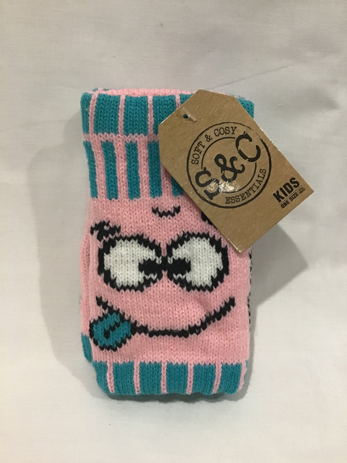 Soft and Cosy - Kids Smiley Face Fingerless Gloves - Pink