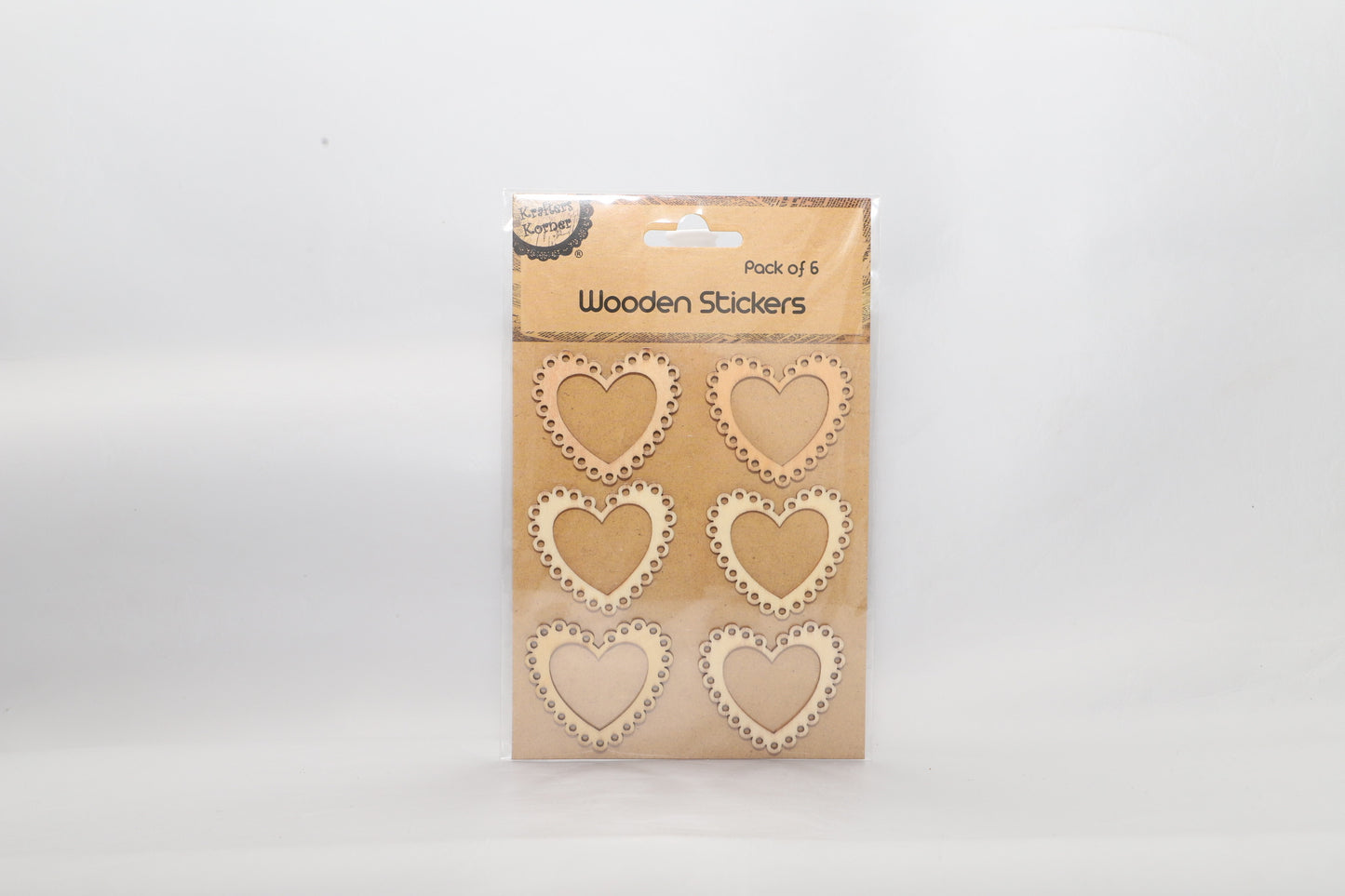 Wooden Stickers - Scallop Edged Hearts - Pack of 6