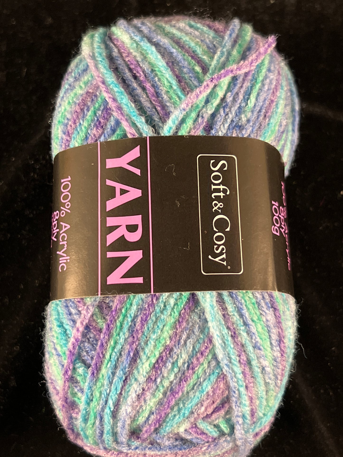 Soft and Cosy - 100% Acrylic Knitting Yarn - 100g - Purple/Blue/Green Multi