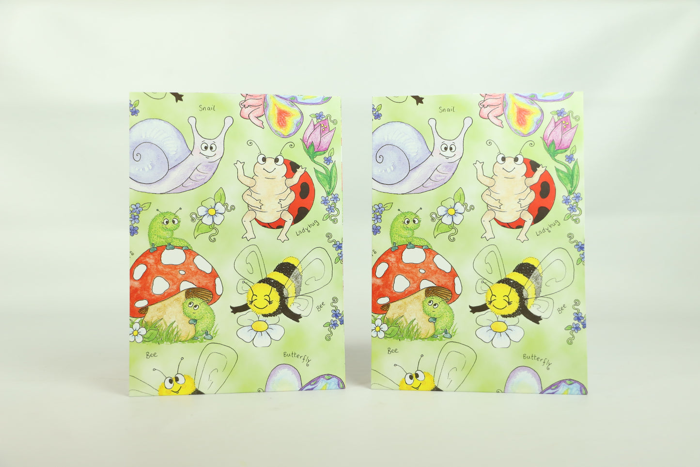 Wrapping Paper Sheets 2x Garden Insect Theme 70cm x 50cm