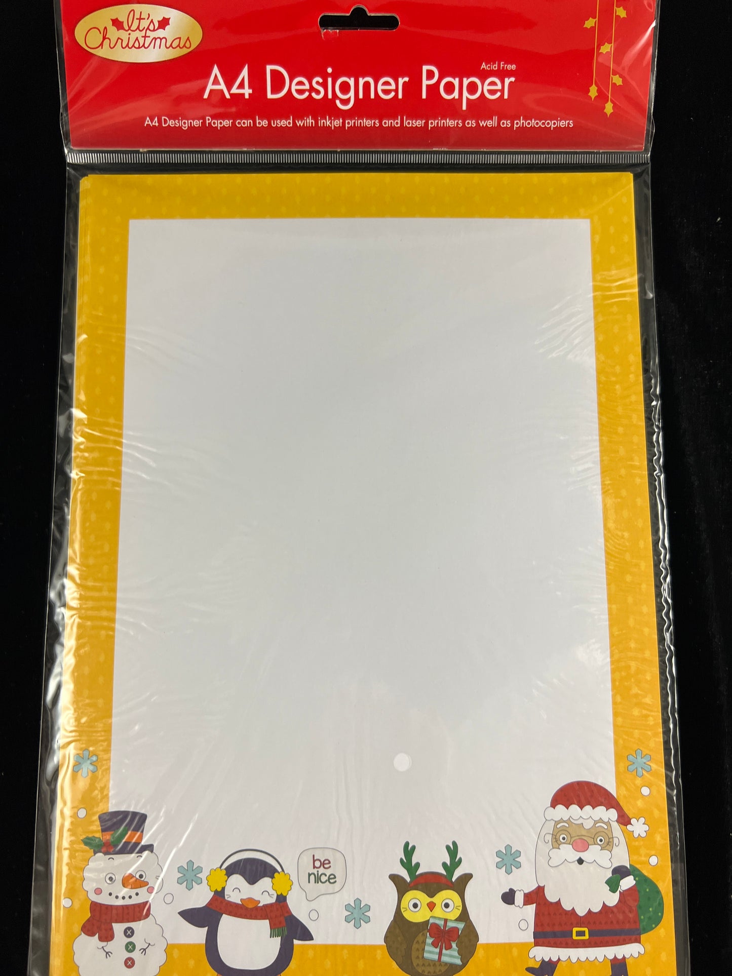 Christmas A4 Designer Paper - Snowman/Penguin/Owl/Santa - 25 Sheets