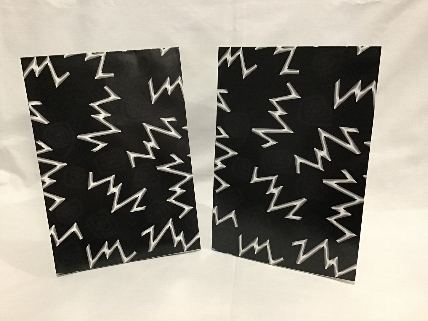 Wrapping Paper Sheets 2x Black with Grey/White Zigzags - 70cm x 50cm