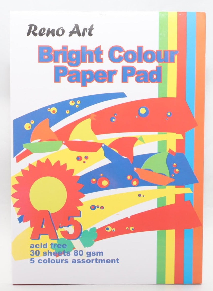Bright Colour A5 Paper Pad 30 sheets - 5 Colours - 80gsm
