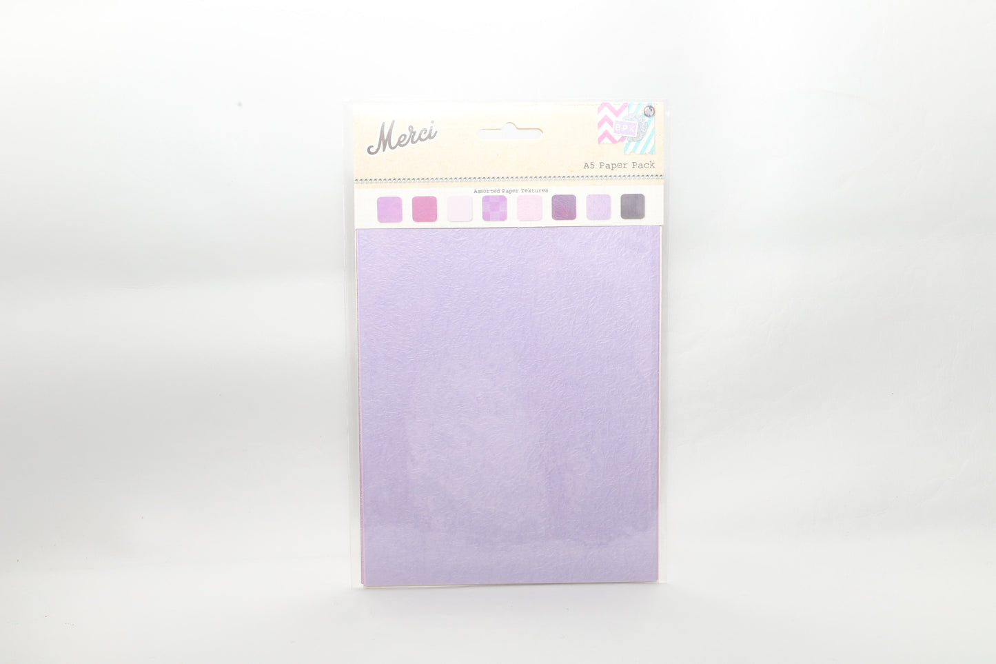 Merci A5 Paper Pack - Assorted Paper Textures - 8 Sheets - Mauve/Purples