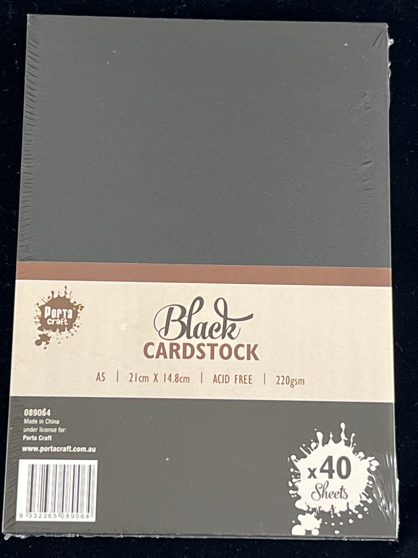Porta Craft A5 Black Cardstock 220gsm - 40 Sheets