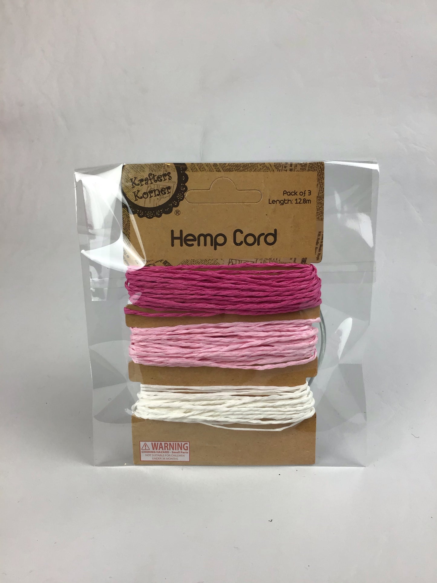Hemp Cord Pack of 3 - Hot Pink/Pink/White - 12.8m